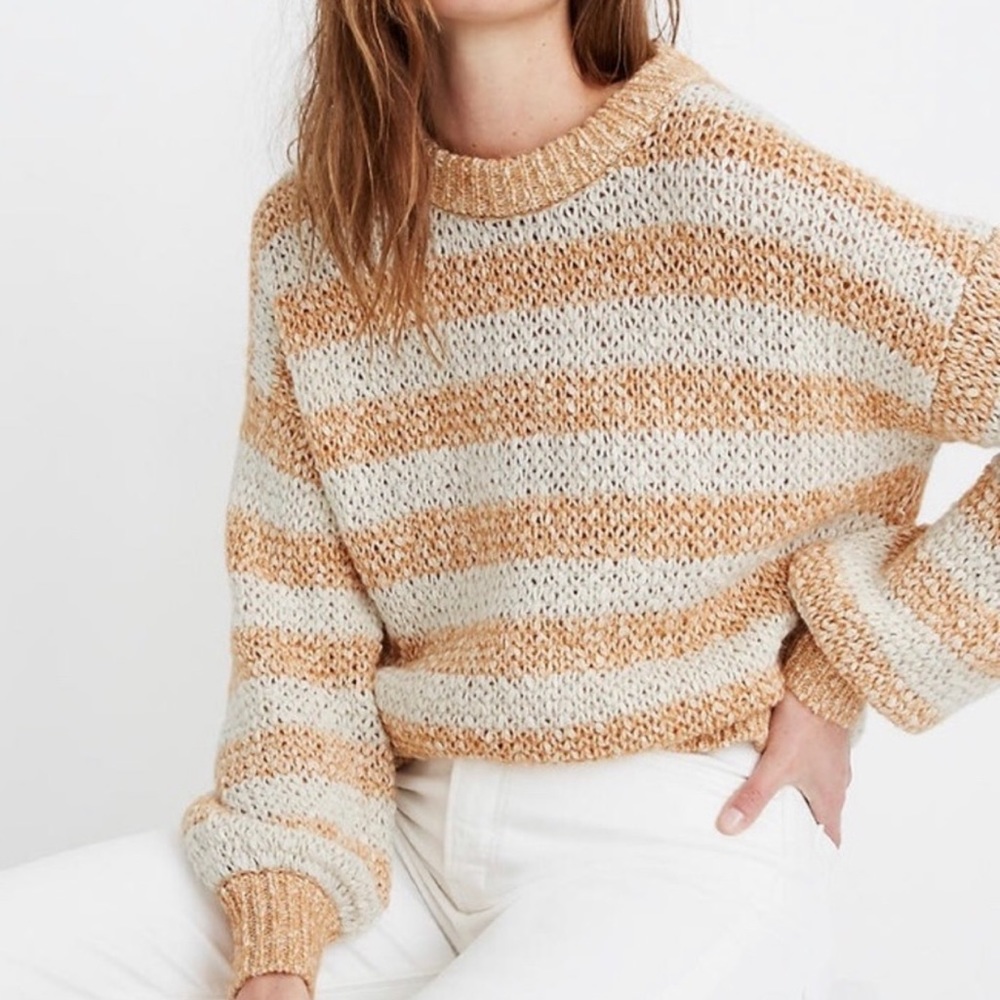 Striped Knit Sweater - Cream and Tan